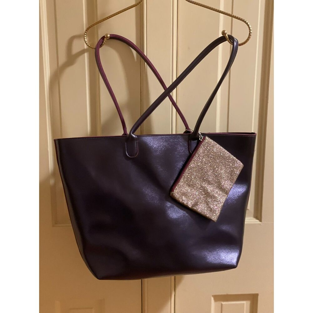 Bath & Body Works Metallic Purple Tote Bag with Sequin Pouch 2-Piece Set NWT